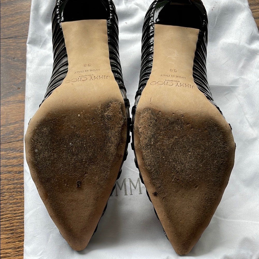 Jimmy Choo Black Patent Leather Heels with Ruffle Detail - Picture 4 of 6